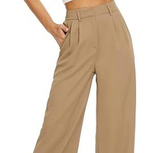 FUNYYZO Women's Wide Leg Khaki Pants High Elastic Waisted Business Work Trousers